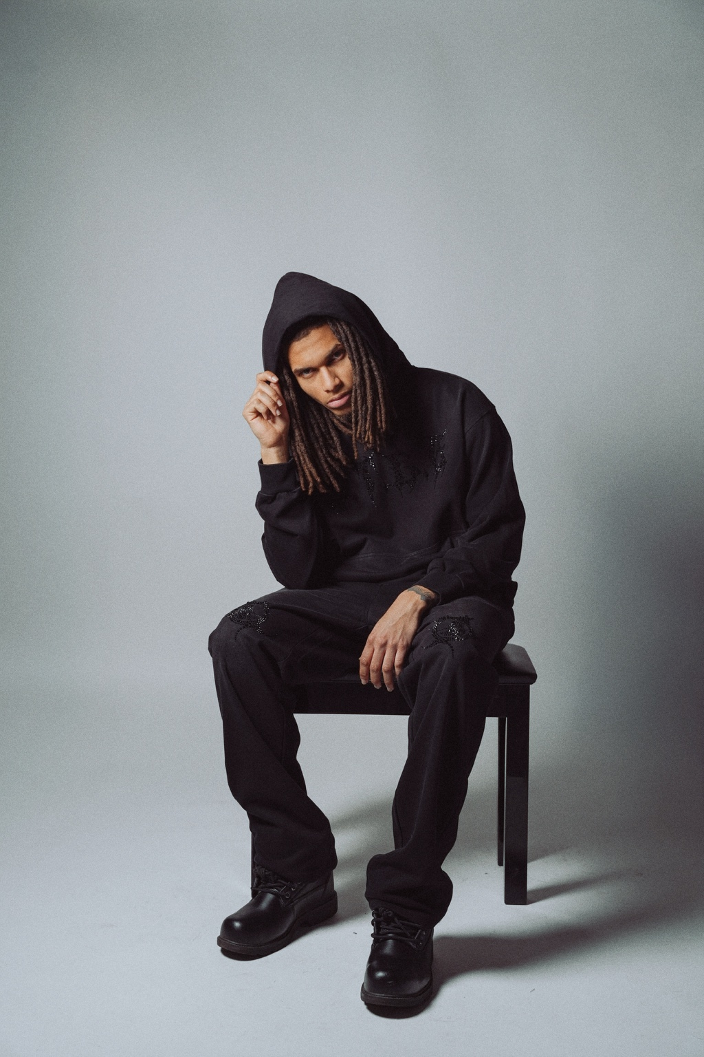 BTBG Black Acid Wash Sweatsuit w/ Black Stones