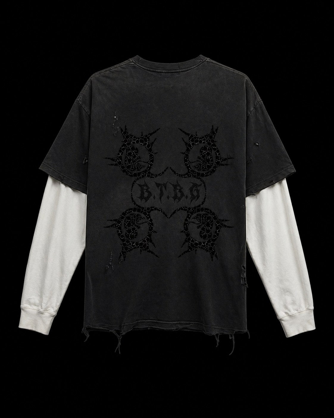 BTBG Black Acid Wash Tee w/ Black Rhinestones (Thermal Layer)